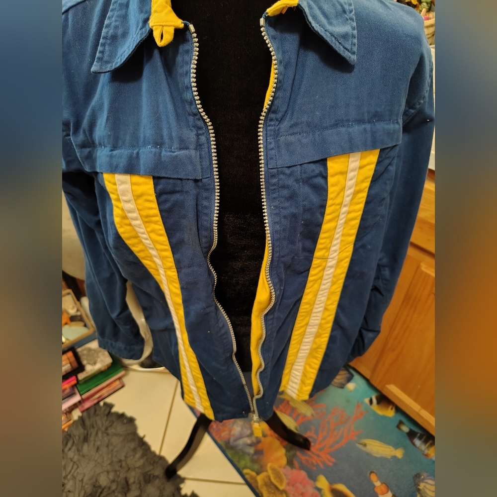 RESIST Vintage HeavyCotton Zip Up Blue Yellow Striped Jacket/SZ L/90s Y2K Unisex - Picture 9 of 16